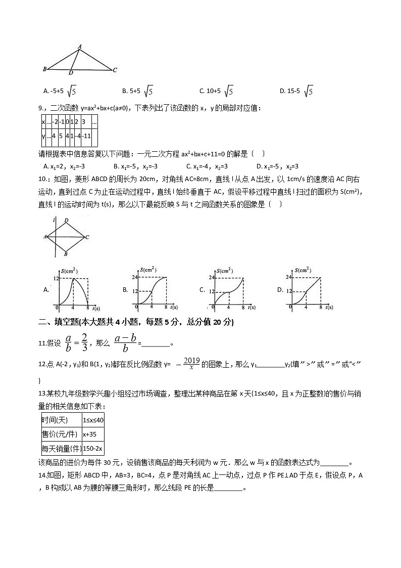 2020-2021年安徽省亳州市九年级上学期数学第二次月考试卷及答案第2页