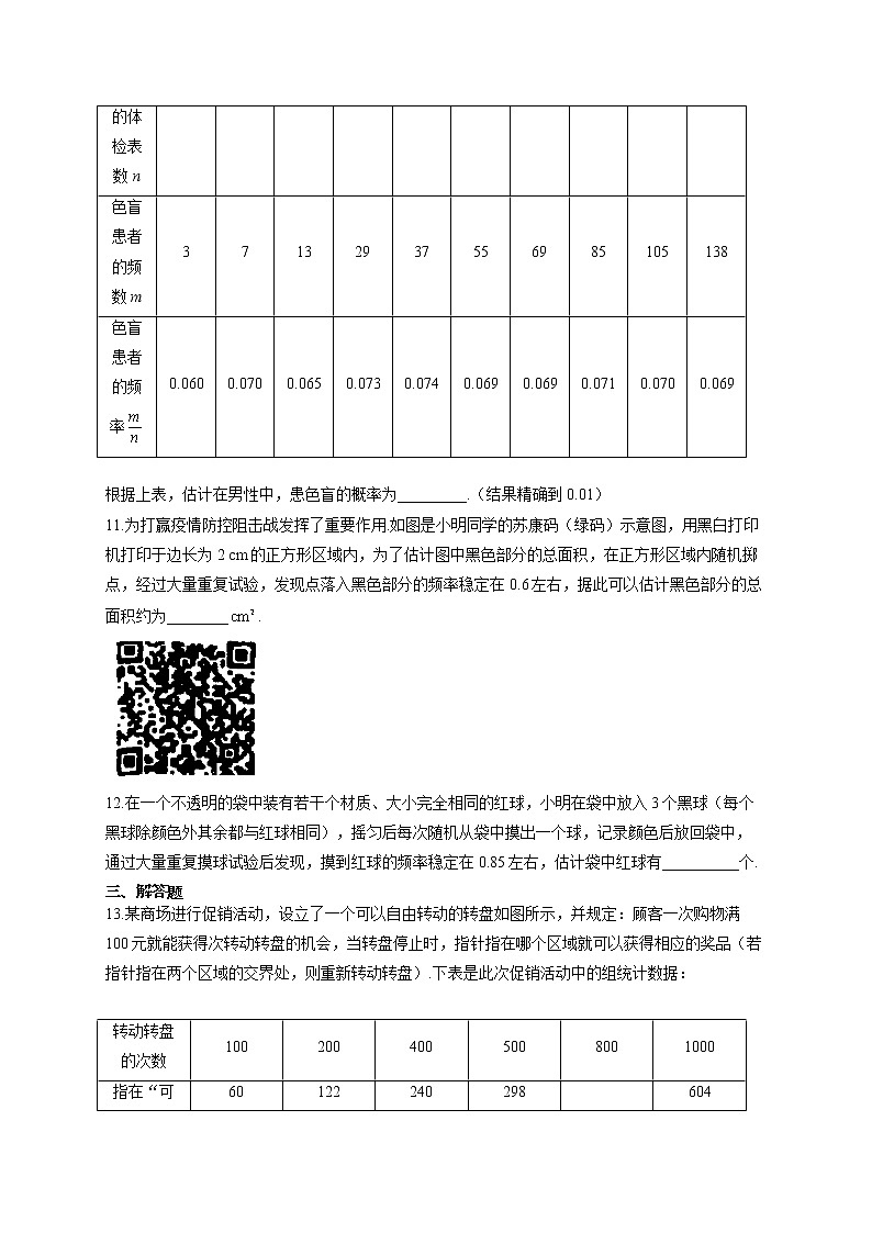 人教版九年级数学上册一课一练 25.3用频率估计概率第3页