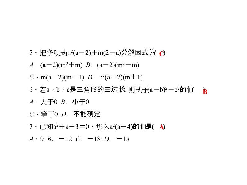人教数学八上综合训练(四) 整式的乘法与因式分解课件PPT第4页