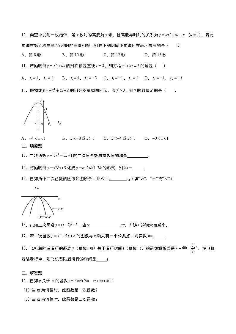 人教版2021年九年级上册第22章《二次函数》章末基础强化训练卷 无答案第2页