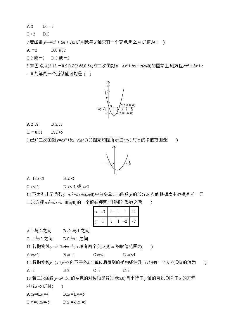 人教版数学九年级上册同步练习22.2 二次函数与一元二次方程02