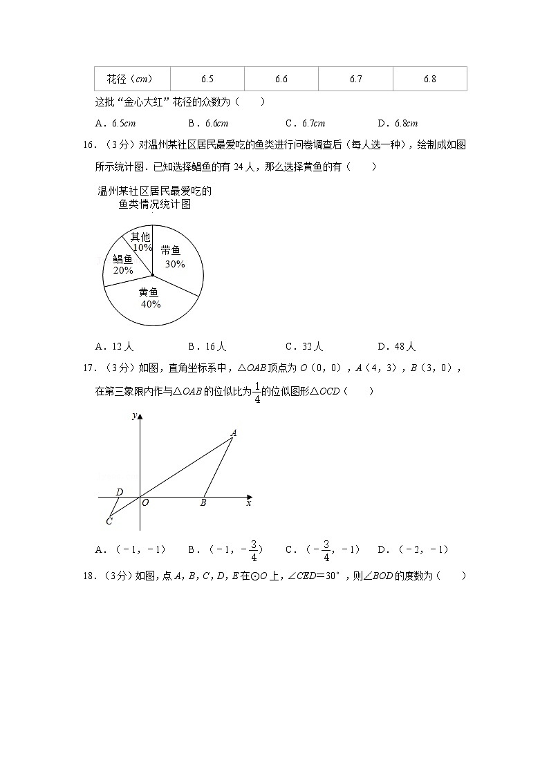2020-2021学年浙江省温州二中九年级(下)开学数学试卷第3页