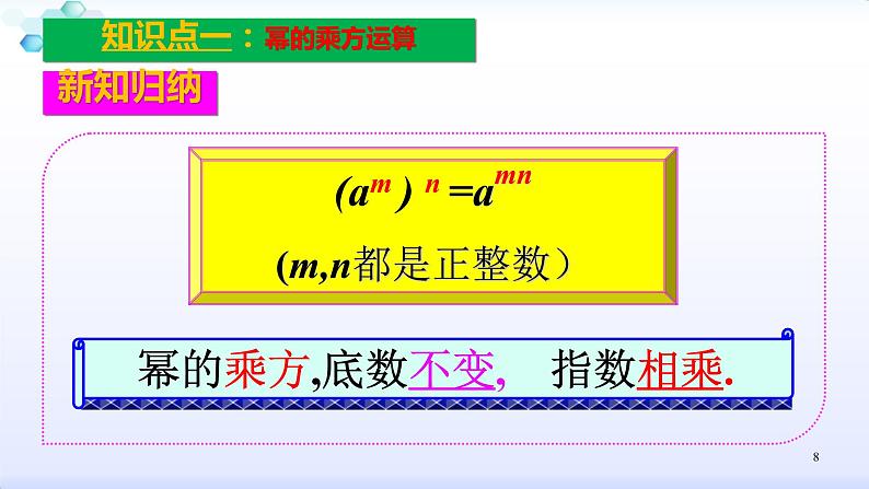 人教版八年级数学上册课件:14.1整式的乘法--1.2幂的乘方 (共26张PPT)第8页
