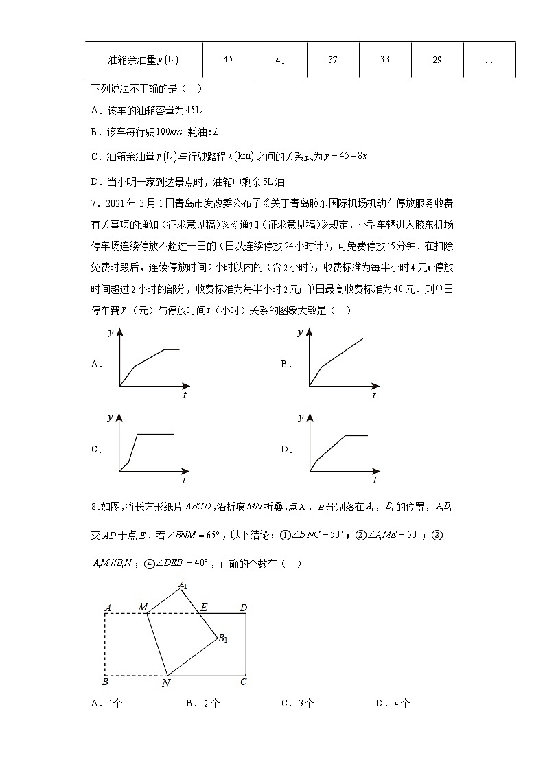山东省青岛市西海岸区2020-2021学年七年级下学期期中考试数学试题(word版含答案)第2页