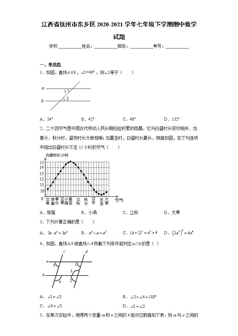 江西省抚州市东乡区2020-2021学年七年级下学期期中数学试题(word版含答案)第1页