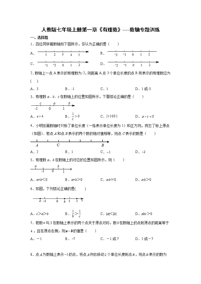 人教版七年级上册第一章《有理数》----数轴专题训练(含答案)01