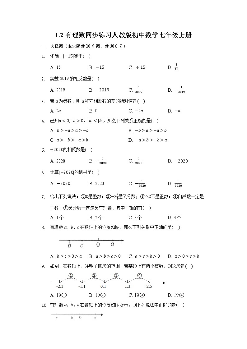 1.2有理數(shù)同步練習(xí)人教版初中數(shù)學(xué)七年級上冊第1頁