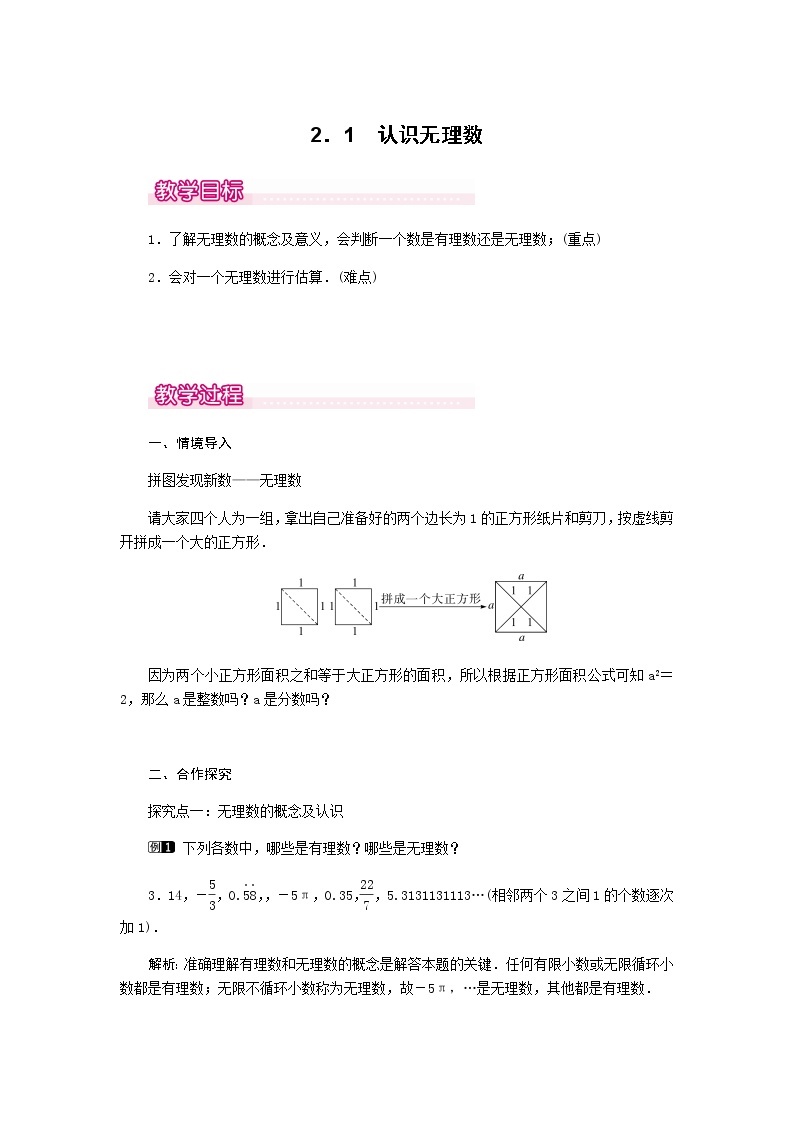 北师大版八年级数学上册-2.1  认识无理数1-教案01