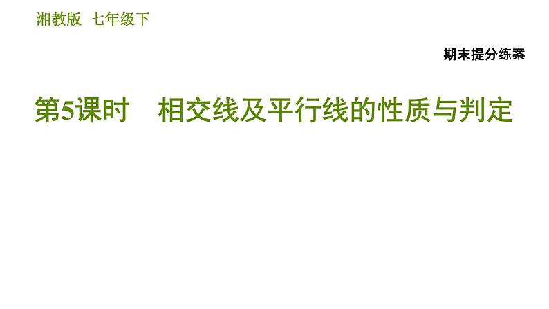 2020--2021学年湘教版七年级下册数学习题课件 第5课时 相交线及平行线的性质与判定第1页