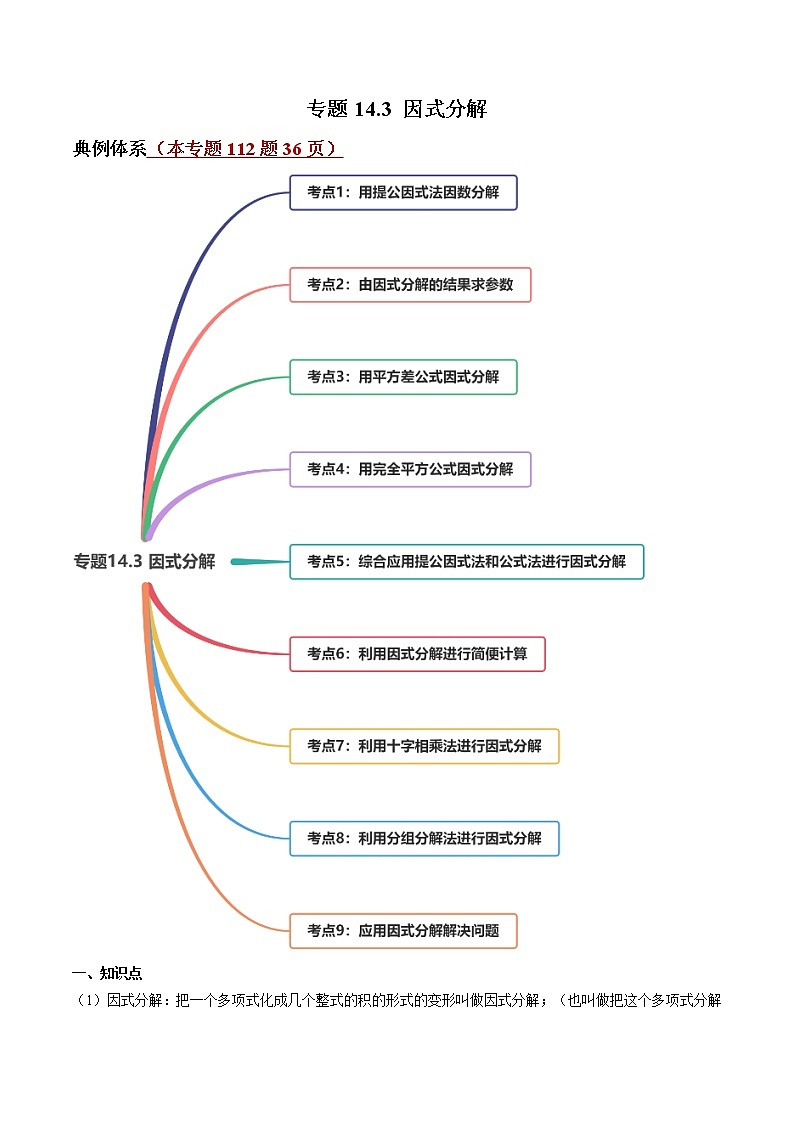 专题14.3 因式分解讲练-2021-2022学年人教版八年级数学上册同步讲练01