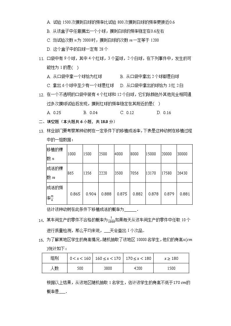 6.2频率的稳定性 同步练习 北师大版初中数学七年级下册03