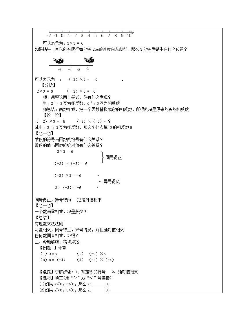 1.4.1 有理数的乘法 课时1 教案第2页