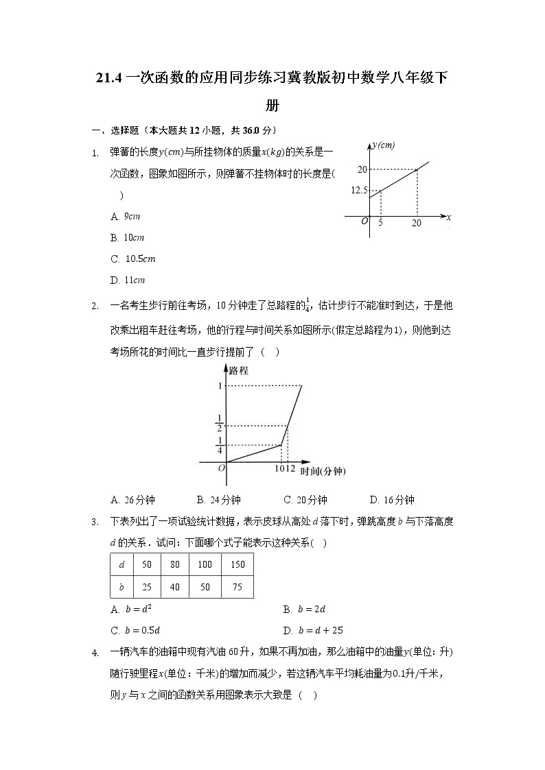 21.4一次函数的应用 同步练习 冀教版初中数学八年级下册01