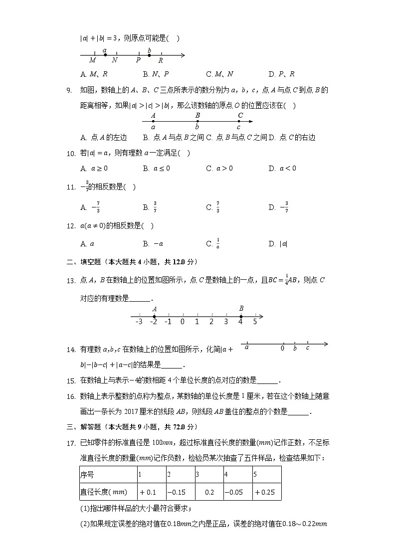 1.2数轴、相反数与绝对值 同步练习 湘教版初中数学七年级上册02