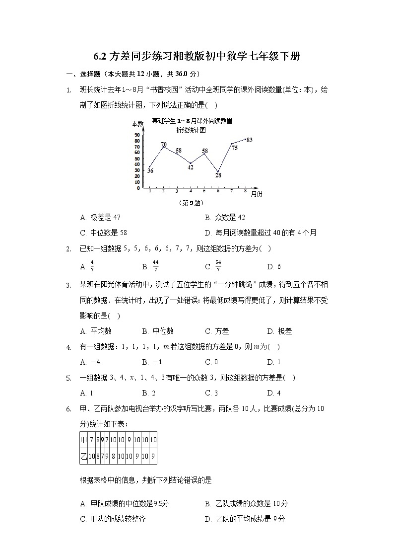6.2方差 同步练习 湘教版初中数学七年级下册01