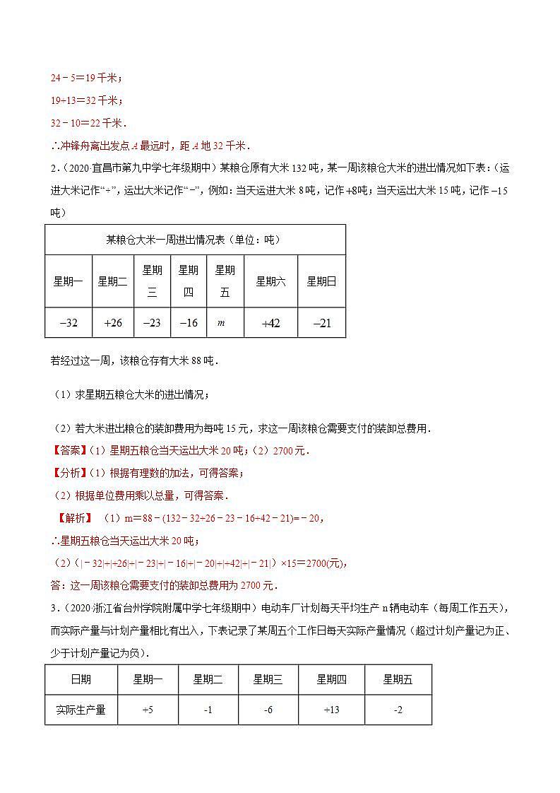 专题2.16有理数的实际应用问题大题专练(重难点培优)-2021-2022学年七年级数学上册尖子生同步培优题典(解析版)【苏科版】第2页