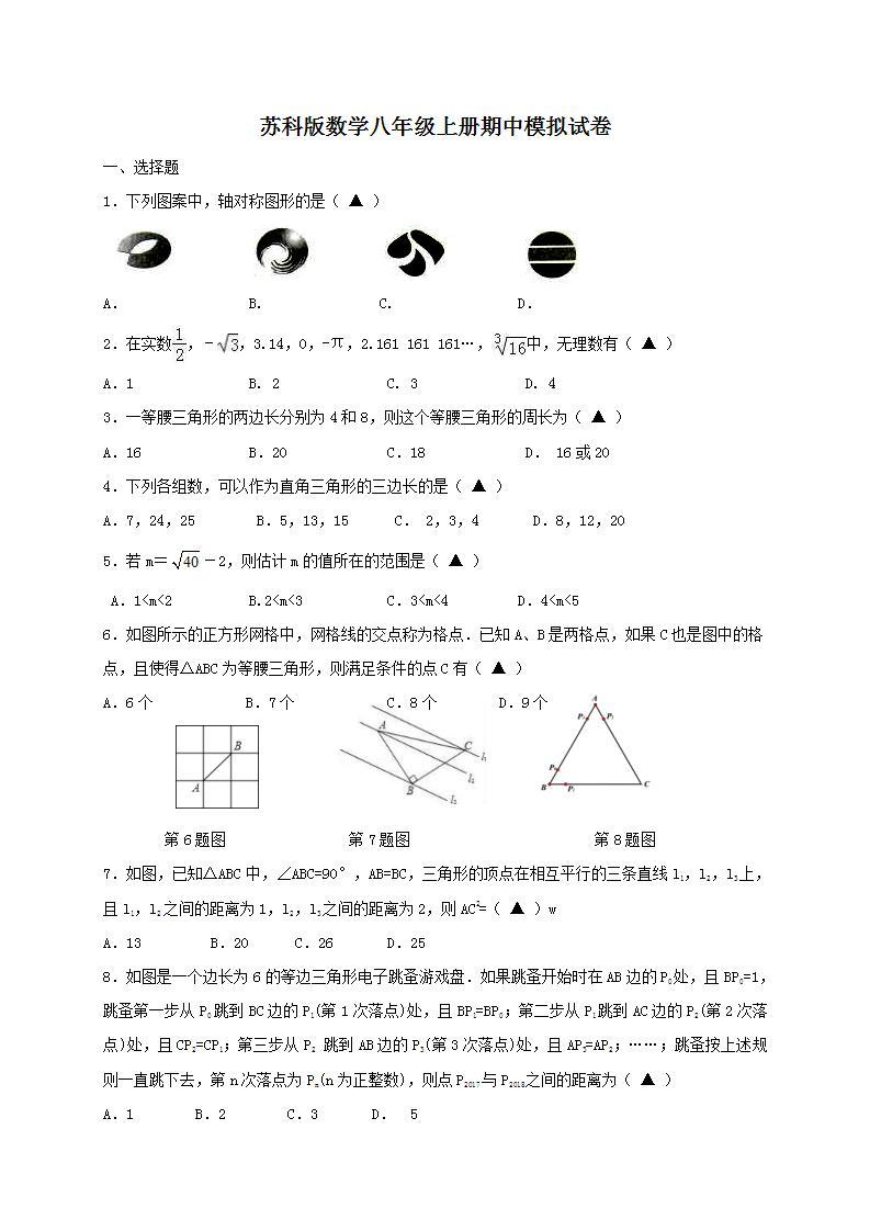 苏科版数学八年级上册期中模拟试卷十（含答案）01