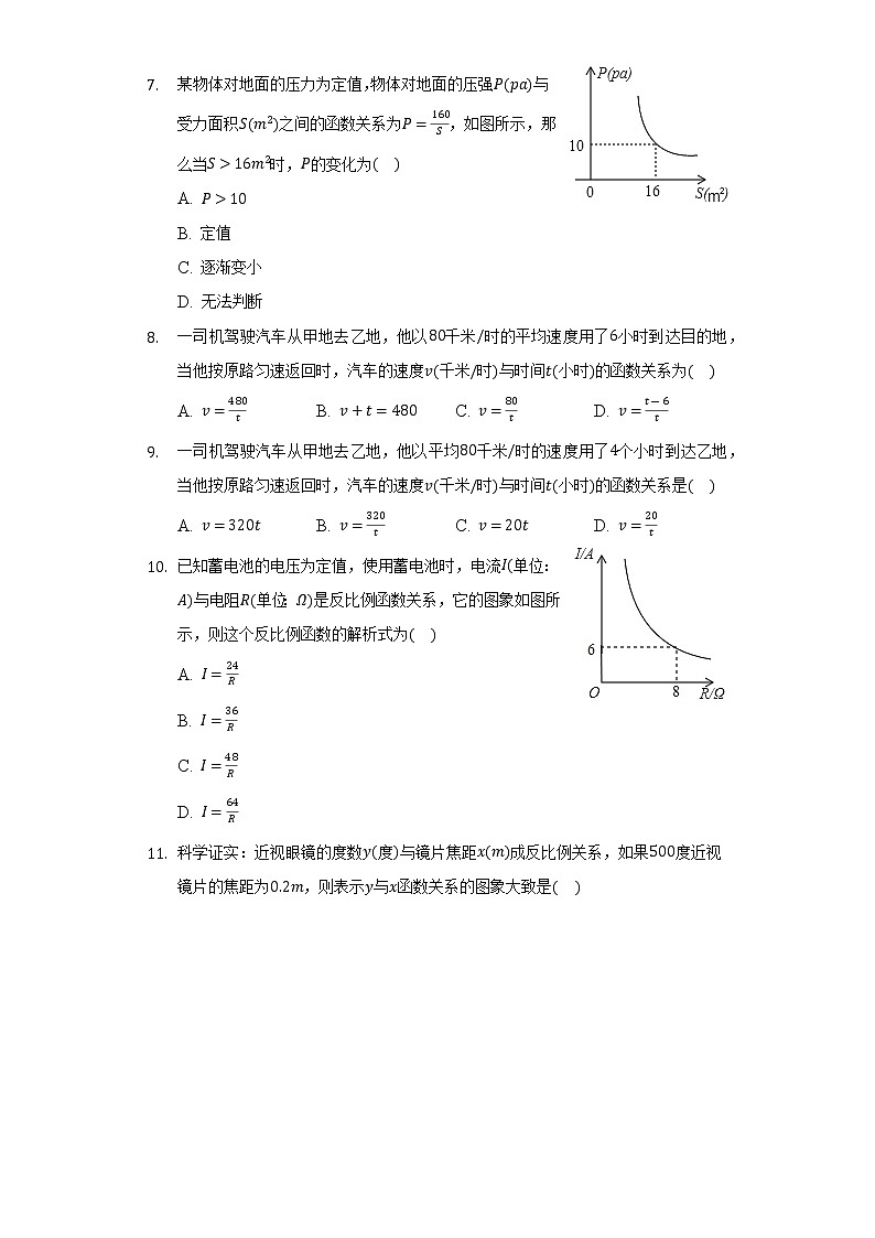 11.3用反比例函数解决问题 同步练习苏科版初中数学八年级下册03