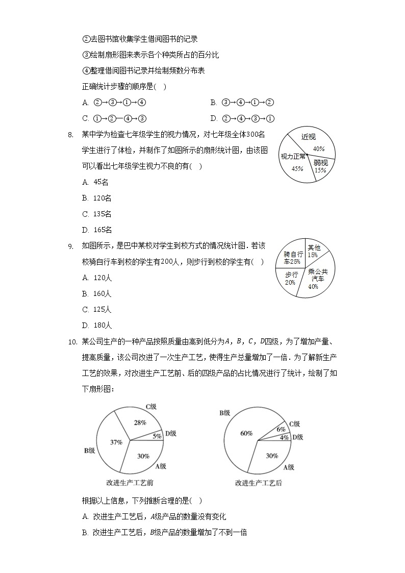 6.3扇形统计图 同步练习 浙教版初中数学七年级下册03