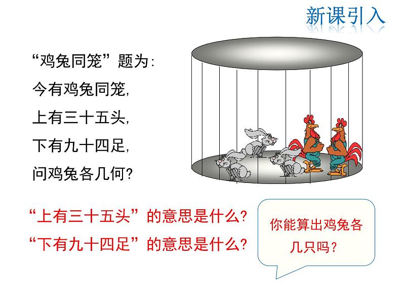 2021-2022学年度北师大版八年级上册数学课件 5.3 应用二元一次方程组——鸡兔同笼04