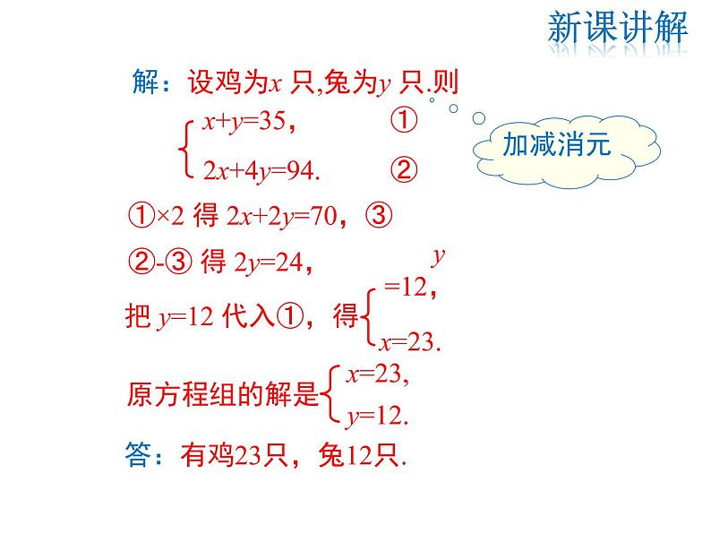 2021-2022学年度北师大版八年级上册数学课件 5.3 应用二元一次方程组——鸡兔同笼08
