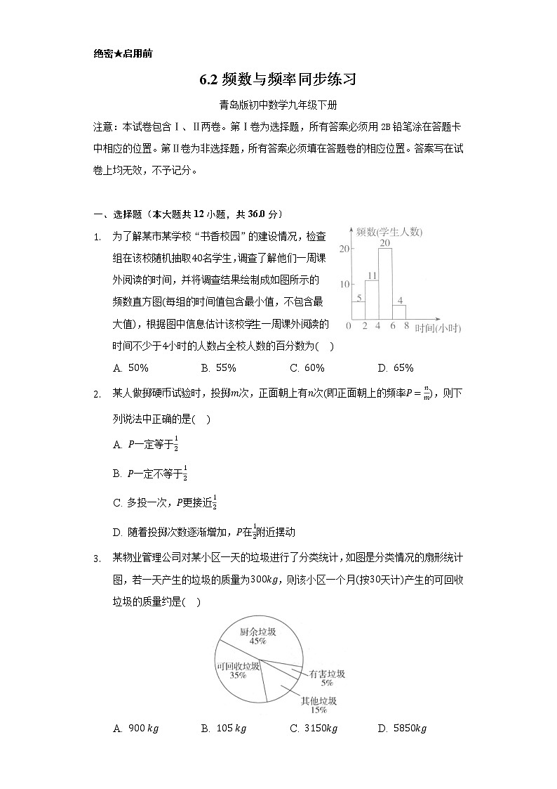 6.2频数与频率 同步练习 青岛版初中数学九年级下册01