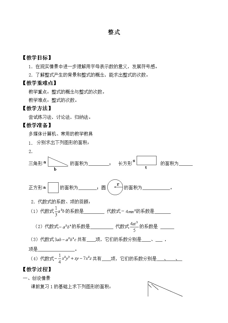 北师大版七年级数学上册 3.3 整式_3(教案)第1页