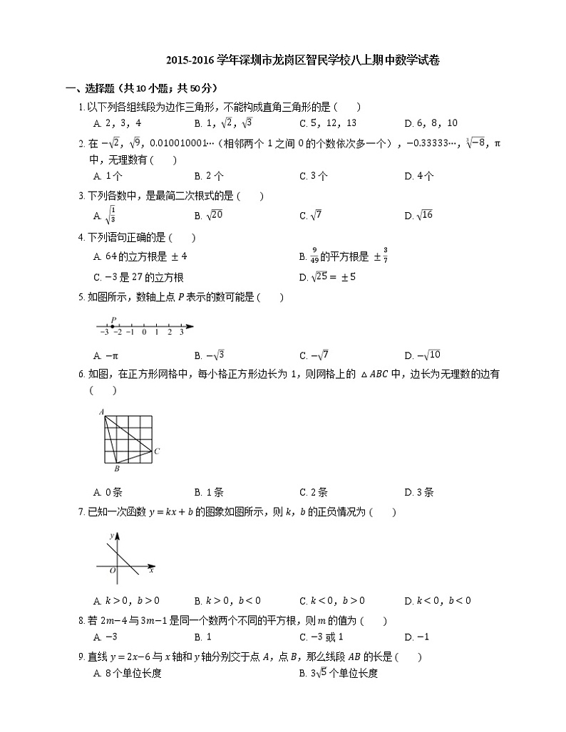 2015-2016学年深圳市龙岗区智民学校八上期中数学试卷第1页
