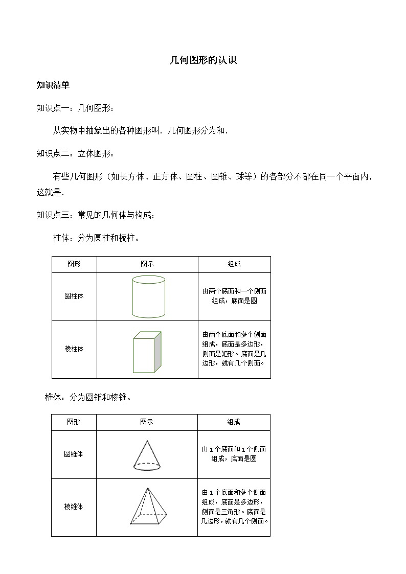 专题复习11 几何图形的认识(原卷版) 第1页