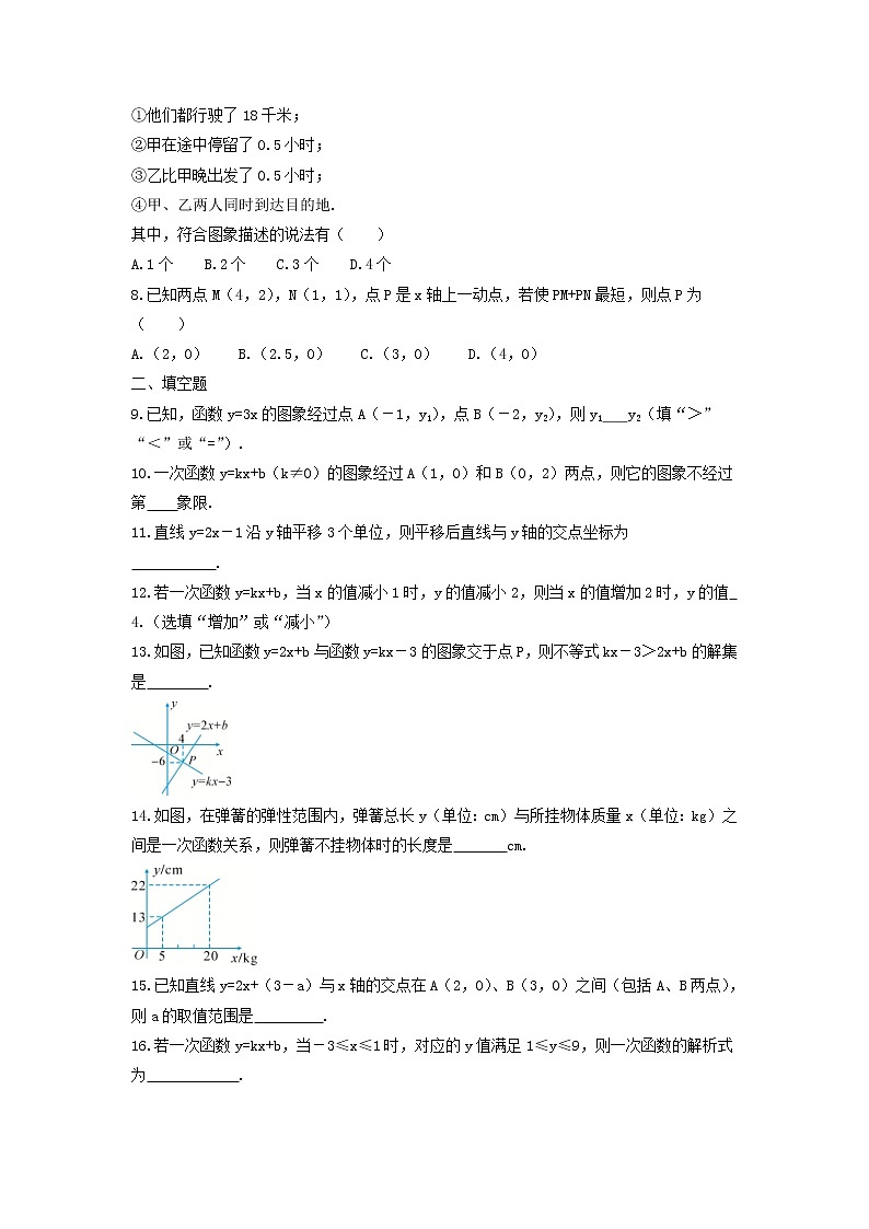 2021年人教版数学八年级下册《一次函数》综合训练卷(含答案)第2页