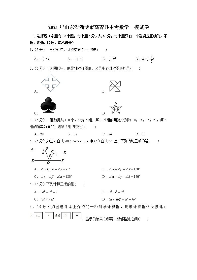 2021年山东省淄博市高青县中考数学一模试卷01