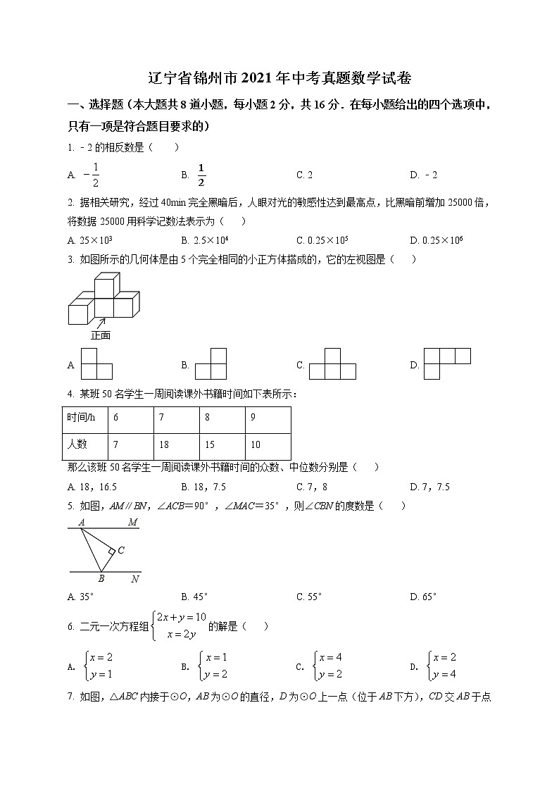 2021年辽宁省锦州市中考真题数学试卷(原卷版)第1页