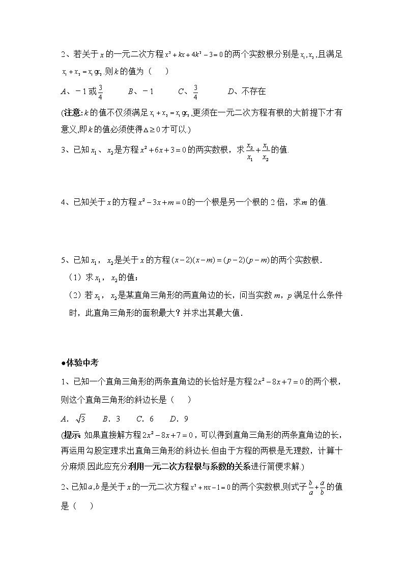 北師大九年級(jí)數(shù)學(xué)2.5《一元二次方程的根與系數(shù)的關(guān)系》綜合練習(xí)2第2頁