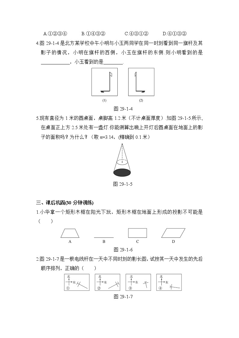 北师大九年级数学5.1《投影》随堂练习02