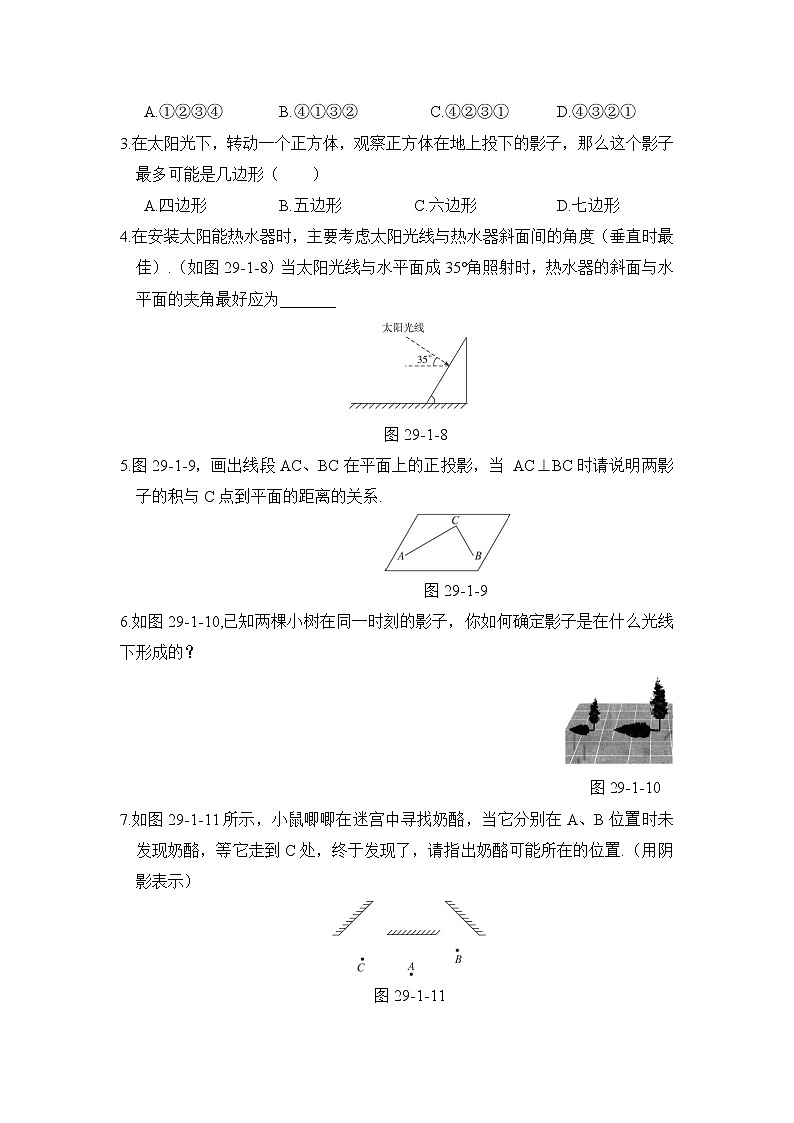 北师大九年级数学5.1《投影》随堂练习03
