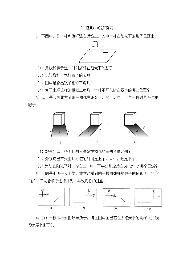 北师大九年级数学5.1《投影》同步练习1第1页