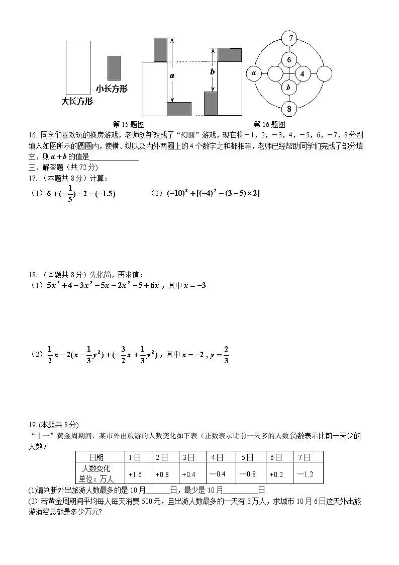 2020-2021學(xué)年度湖北省武漢市漢陽區(qū)第一學(xué)期期中考試七年級數(shù)學(xué)試卷（無答案）第2頁