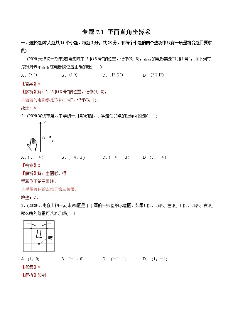 专题7.1 平面直角坐标系(测试)-2021年初中数学七年级下册同步讲练(教师版含解析)第1页