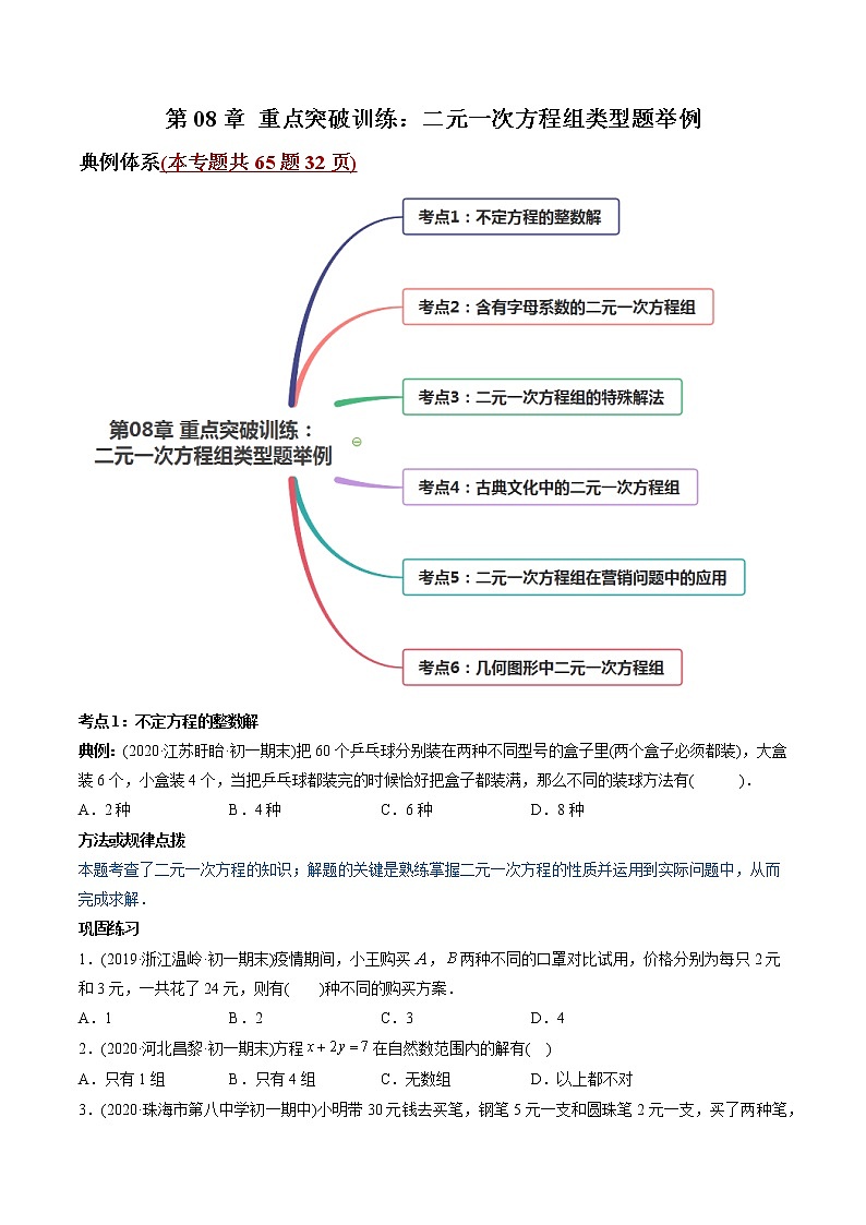 第08章 重点突破训练:二元一次方程组类型题举例-2021年初中数学七年级下册同步讲练(学生版)第1页