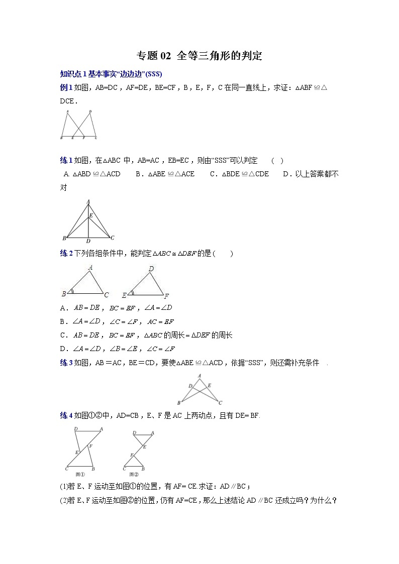 专题14. 全等三角形的判定-2021-2022学年八年级数学上册专题考点专练（人教版01