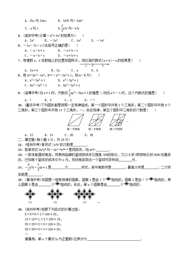 2020--2021人教版数学七年级上册期末总复习二 整式的加减考点训练第3页
