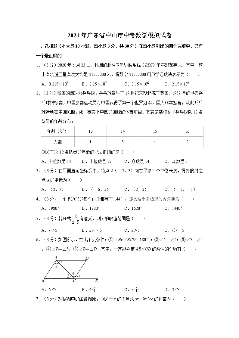 2021年广东省中山市中考数学模拟试卷   解析版01