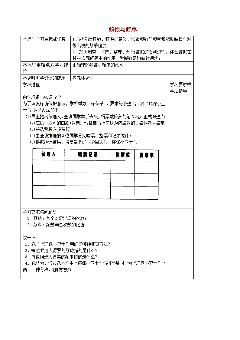 苏科初中数学八下《7.3 频数和频率》word教案 (2)01