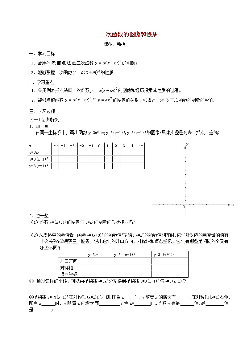 苏科初中数学九下《5.2 二次函数的图象和性质》word教案 (3)第1页