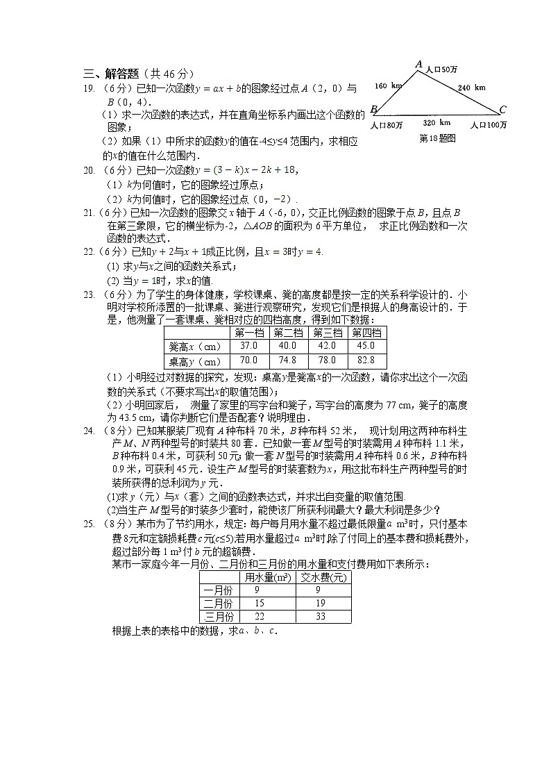 人教版八年级下册数学试卷第十九章一次函数单元调研检测题(答案解析)03