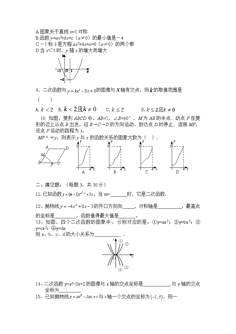 初中数学第22章二次函数检测题第2页