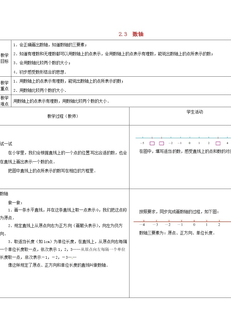 苏科初中数学七上《2.3 数轴》word教案 (3)01