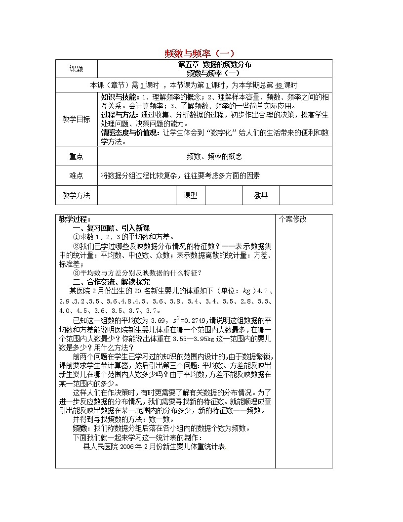 湘教初中數(shù)學(xué)八下《5.1頻數(shù)與頻率》word教案 (3)第1頁