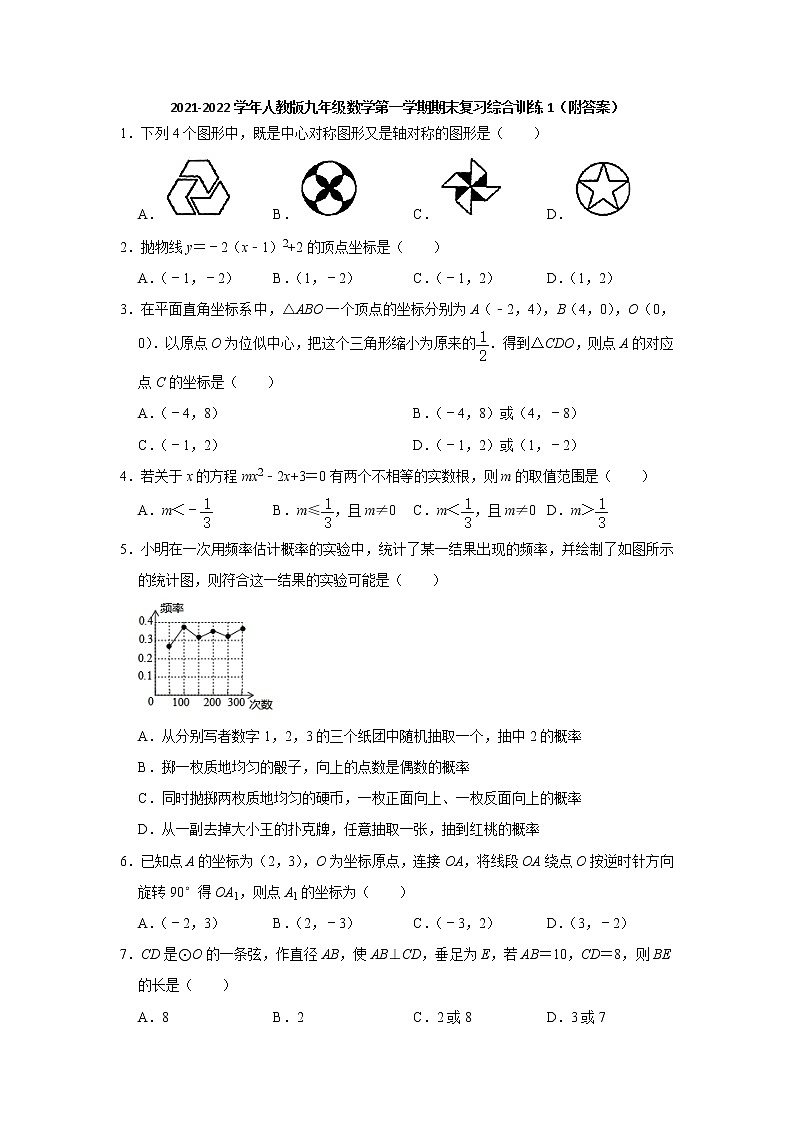 期末复习综合训练(1) 2021-2022学年人教版九年级数学上册(word版 含答案)01