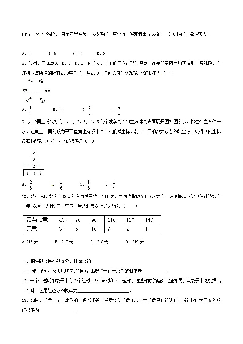 初中数学第25章 概率初步(A卷)第2页
